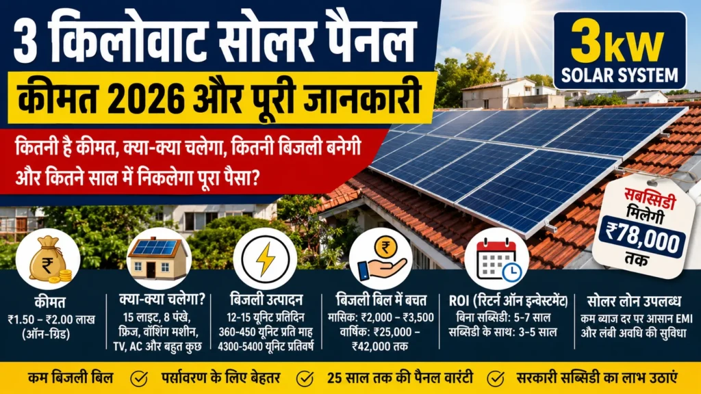 3kW Solar Panel Price 2026 कीमत, बिजली उत्पादन, सब्सिडी, ROI और पूरी जानकारी 2 3 e0a495e0a4bfe0a4b2e0a58be0a4b5e0a4bee0a49f solar panel price 2026 e0a495e0a4bfe0a4a4e0a4a8e0a580 e0a4b9e0a588
