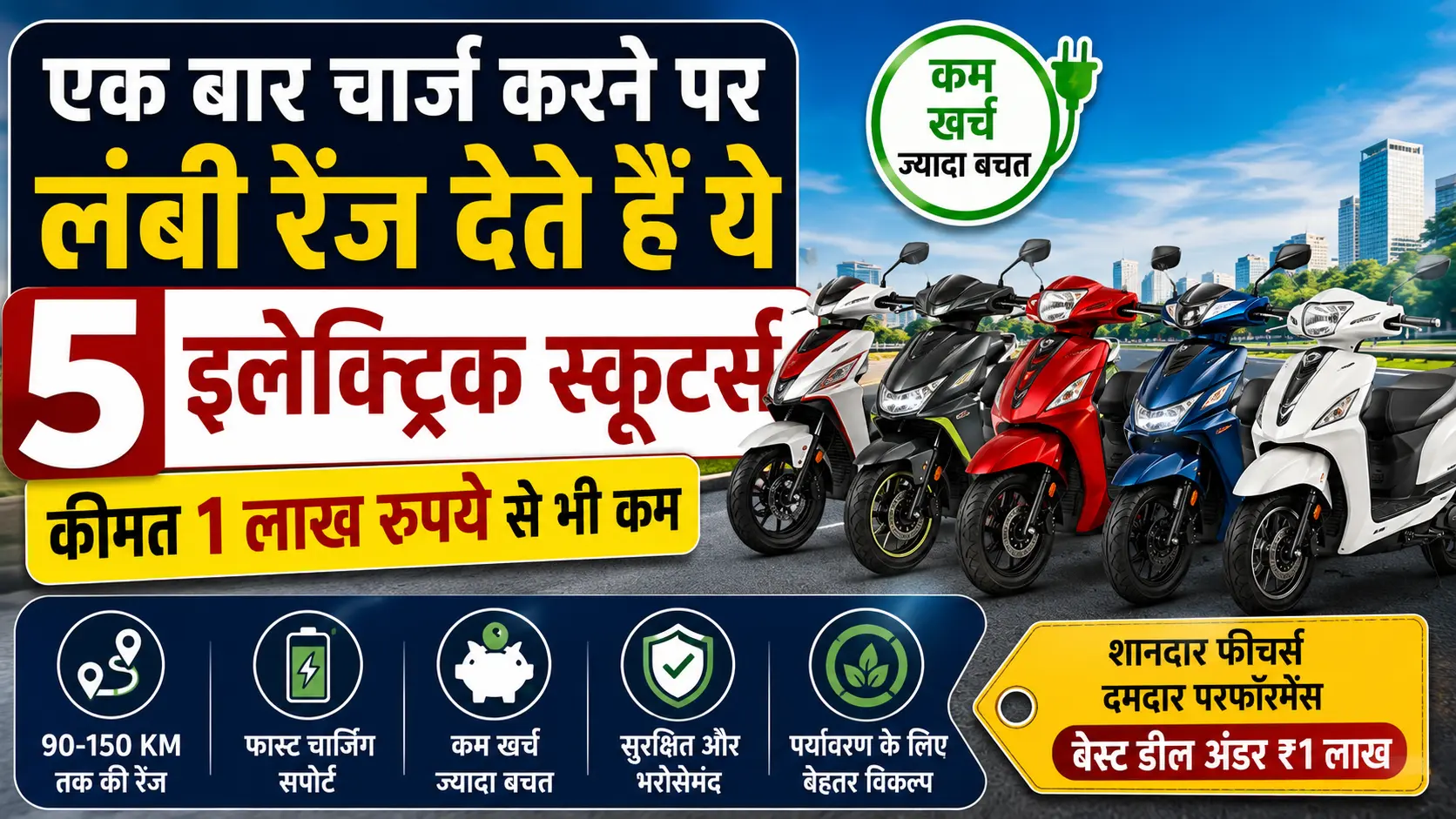 एक बार चार्ज करने पर लंबी रेंज देते हैं ये 5 इलेक्ट्रिक स्कूटर्स, कीमत 1 लाख रुपये से भी कम