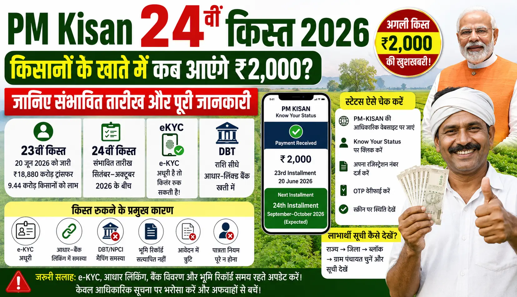 किसानों के खाते में कब आएंगे ₹2,000 जानिए संभावित तारीख, पात्रता, e-KYC, स्टेटस चेक और पूरी जानकारी