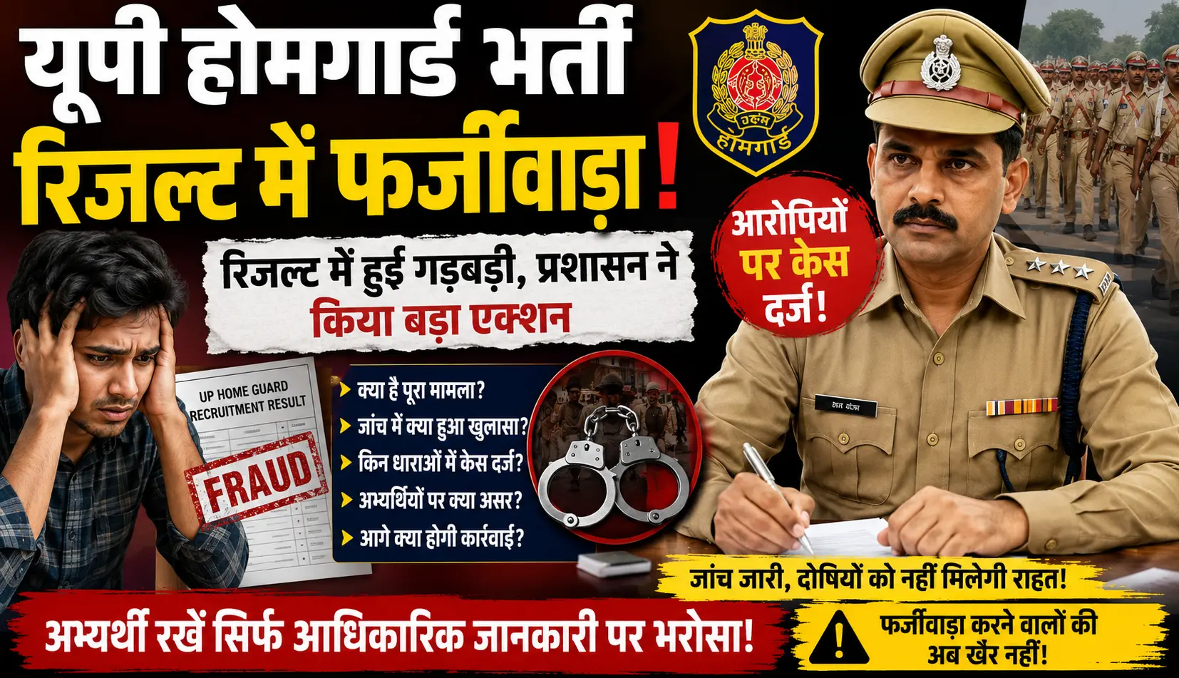 UP Home Guard Recruitment Result Scam 2026: यूपी होमगार्ड भर्ती परीक्षा के रिजल्ट में फर्जीवाड़ा, आरोपियों पर केस दर्ज 1 यूपी होमगार्ड भर्ती परीक्षा के रिजल्ट में फर्जीवाड़ा, आरोपियों पर केस दर्ज
