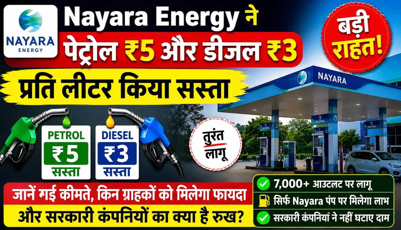 Nayara Energy ने पेट्रोल ₹5 और डीजल ₹3 प्रति लीटर किया सस्ता, जानें किन ग्राहकों को मिलेगा फायदा और क्या हैं नए रेट