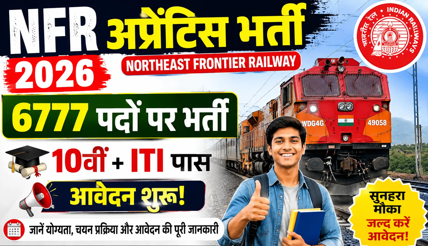 NFR Apprentice Recruitment 2026 6777 पदों पर भर्ती, 10वीं-ITI पास के लिए आवेदन शुरू