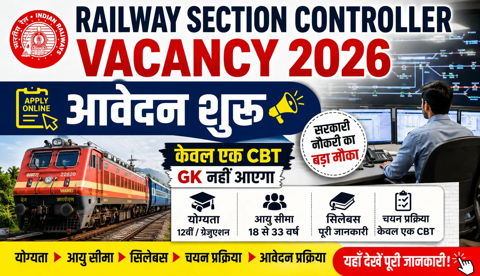 "हर खबर सबसे पहले" New Breaking News, Live Samachar in Hindi of Business, Stocks , Sports, India, Education, Bollywood, Auto Tech, Hindi News 1 Railway Section Controller Vacancy 2026 आवेदन शुरू, केवल एक CBT, जानें योग्यता, आयु सीमा और सिलेबस